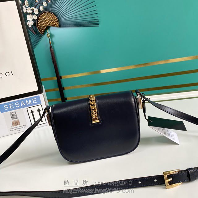 Gucci古馳包包 G家新款女包 款號:615965 Sylvie 1969系列迷你肩背包 古奇寶藍色織紋皮小斜挎包  gdj1356